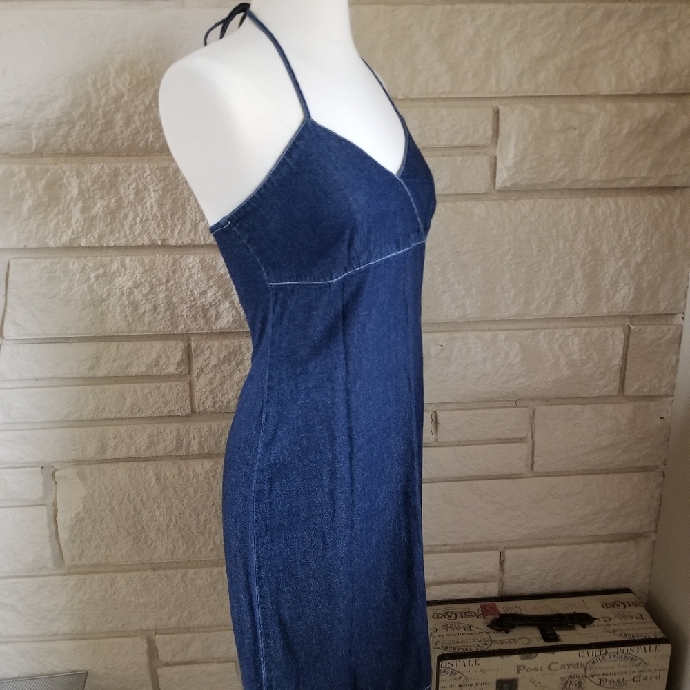 🛑SOLD!🛑 Old Navy Dark Wash Denim Halter Dress - Picture 2 of 6